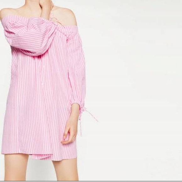 Zara Dresses & Skirts - ZARA barbie pink stripped shirt dress